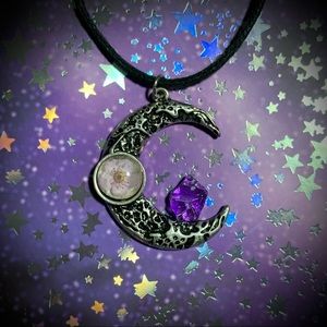 Crescent moon with flower gem necklace hot Topic